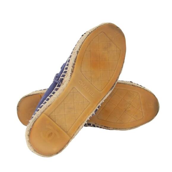 Chanel Espadrille 37 Canvas Linen Raw Edge Cap-toe Flats CC-0717N-0002 - Picture 10 of 12